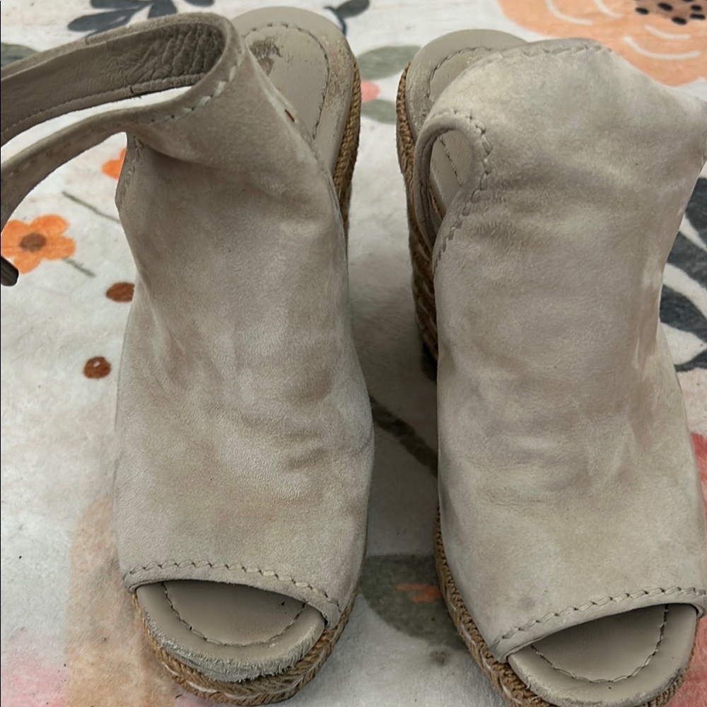 Women's Suede Open-Toe Wedge Sandals in Beige
